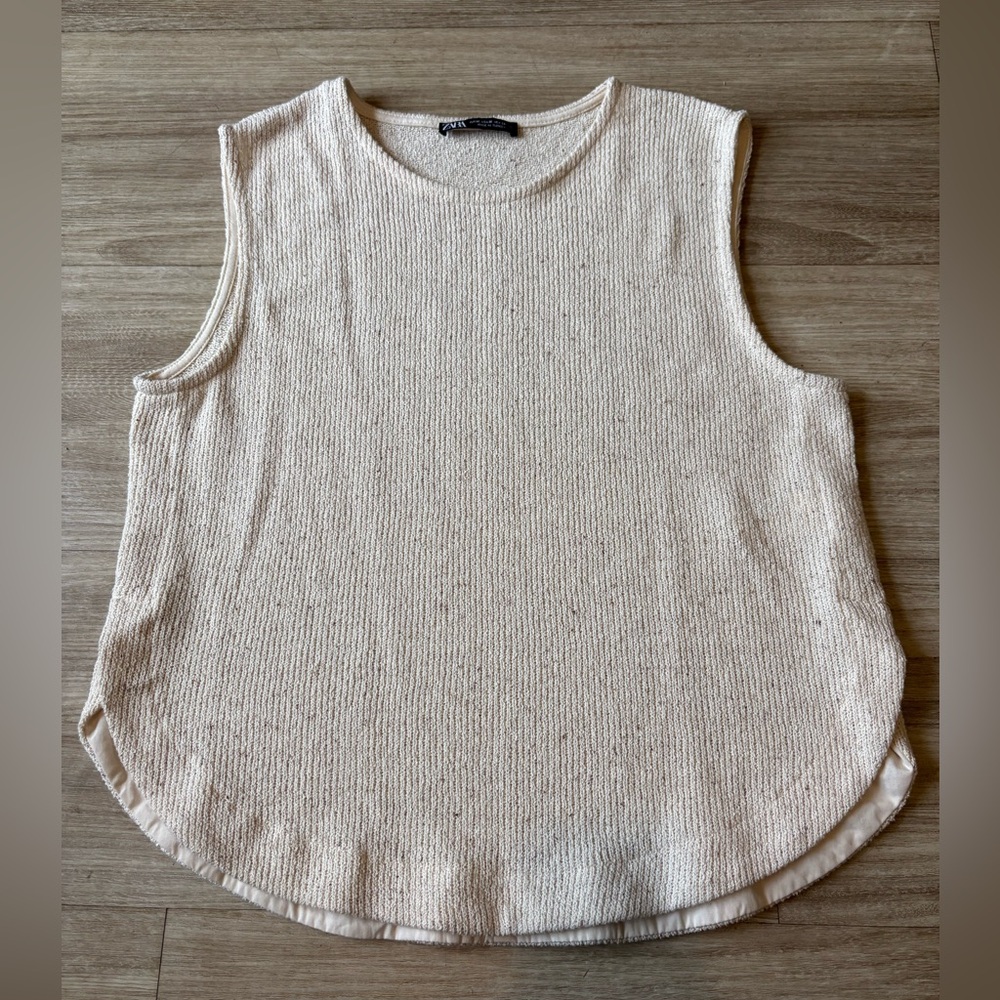Zara Textured knit Cream Tank Top medium